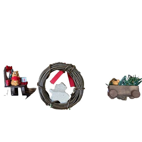 Lot of 3 Vintage Wooden Christmas Hanging Ornaments Holiday Decor Garlan Wreath - Picture 2 of 7